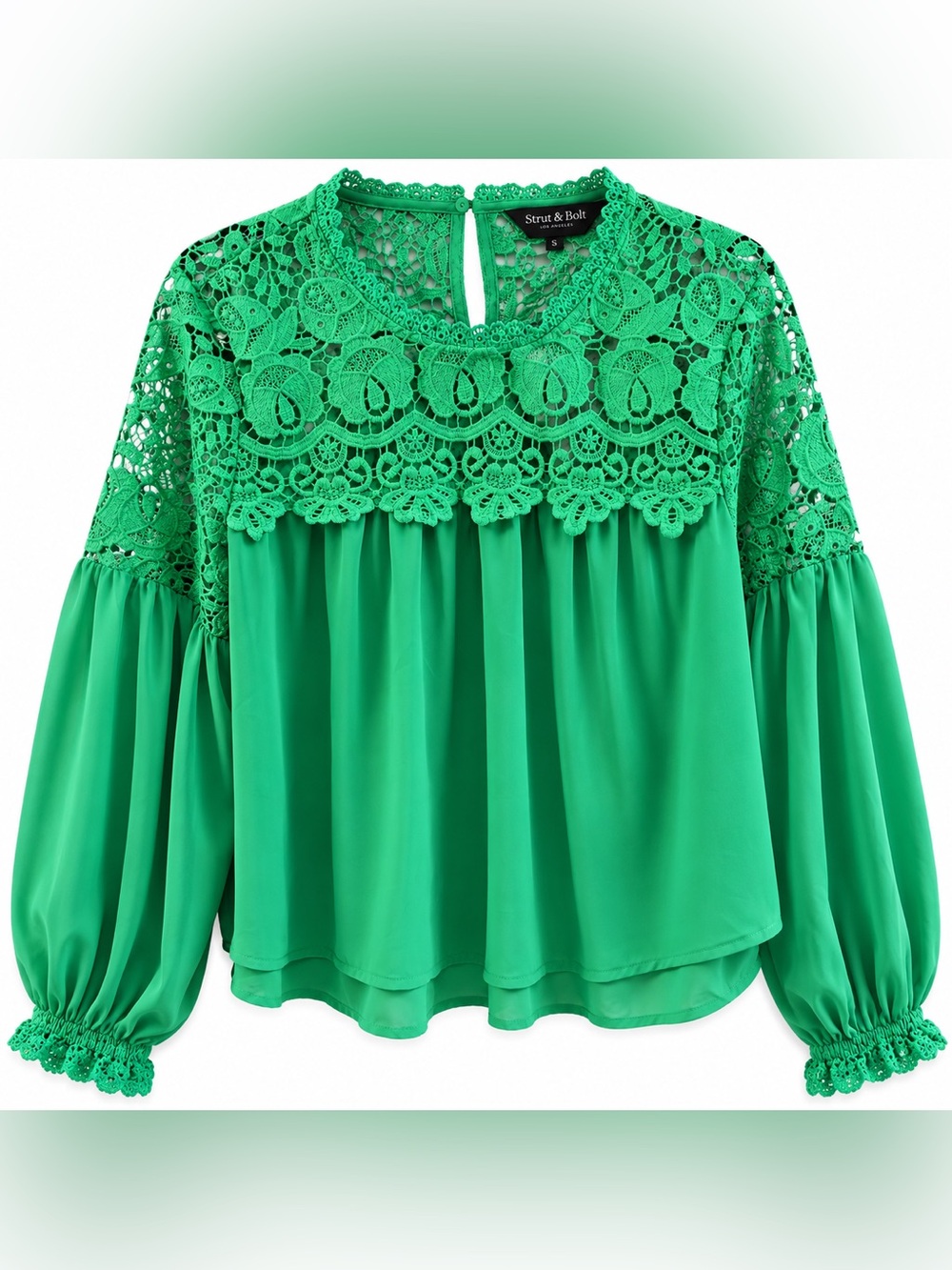 Strut & Bolt Emerald Green Crochet Lace Boho Blouse Size Small NWT